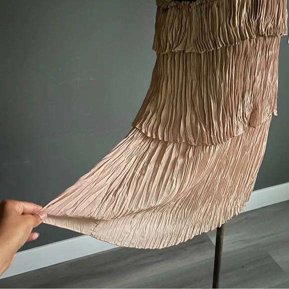 BCBGMAXAZRIA Averil Pleated Nude & Black Mesh Sequin Dress | NWT | Size S Y2K - Picture 3 of 10